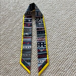 Geometric Patterned Scarf with Yellow Trim